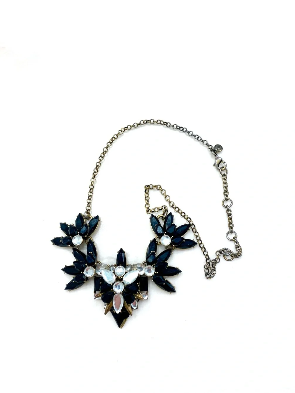 J. Crew Black and Clear Crystal Floral Statement Necklace